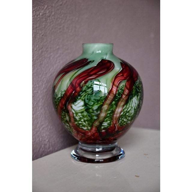 Green and Red Murano Glass Lamp Base, 1980s For Sale - Image 6 of 12