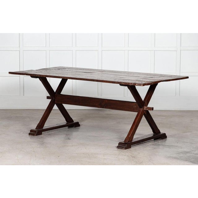 Brown English Oak X-Framed Farmhouse Refectory Table, 1970s For Sale - Image 8 of 18