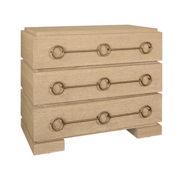 Contemporary Matthew Izzo Home Roderick Cerused Oak Three Drawer Chest With Brass Accents For Sale - Image 3 of 9