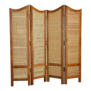 Mexican Modernism Woven Cane Rattan Screen Room Divider After Clara Porset For Sale