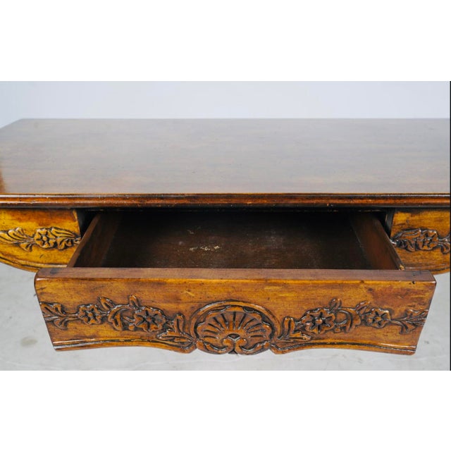 Vintage Louis XV–Style Carved Walnut Writing Desk or Console Table For Sale In Los Angeles - Image 6 of 10