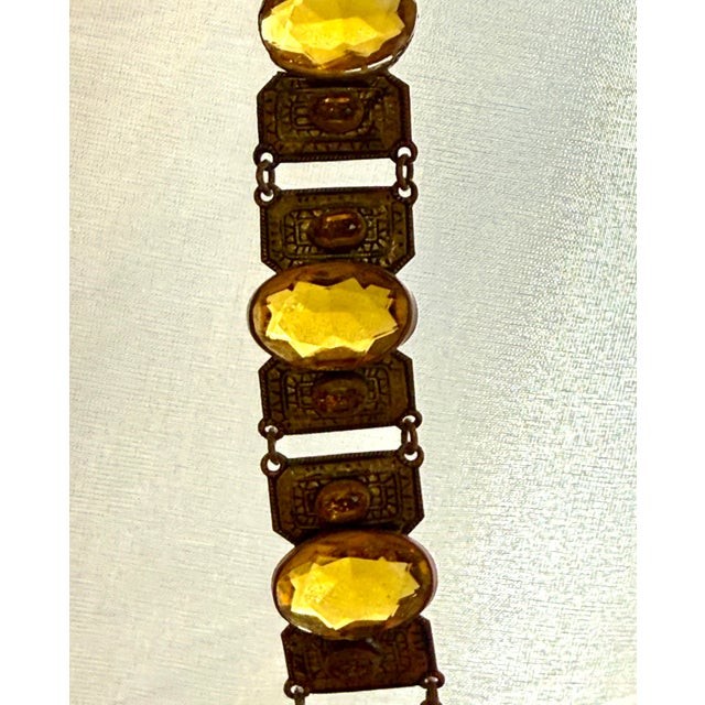 Amber Czech Art Deco Bezel Set Citrine Amber Glass Panel Bracelet Signed Antique For Sale - Image 8 of 9