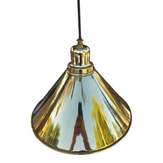 Large 1970's Brass and White Enameled Pendant For Sale