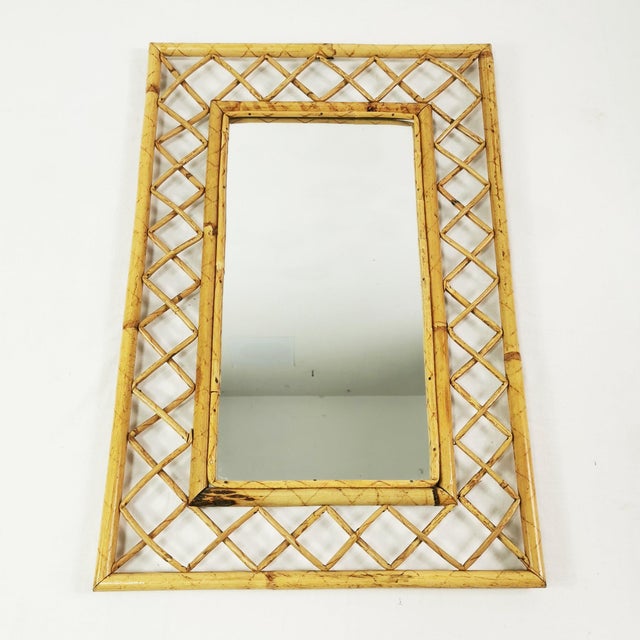 Wood Mid-Century Bamboo and Rattan Wall Mirror, Italy, 1960s For Sale - Image 7 of 7