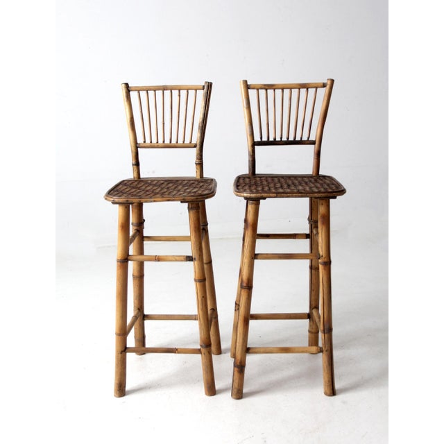 Mid Century Bamboo Bar Stools Pair For Sale - Image 11 of 12