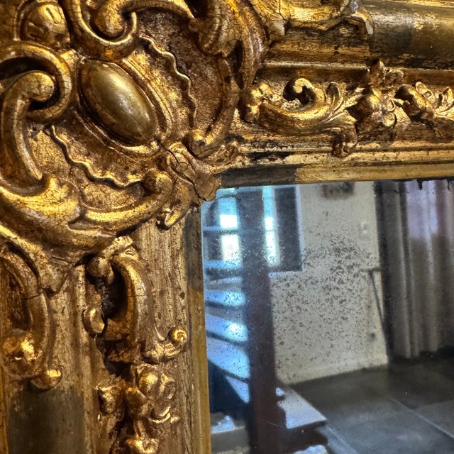 Antique German Gilded Wood and Stucco Rococo Revival Mirror with Original Mercury Glass, 1850 For Sale - Image 9 of 18