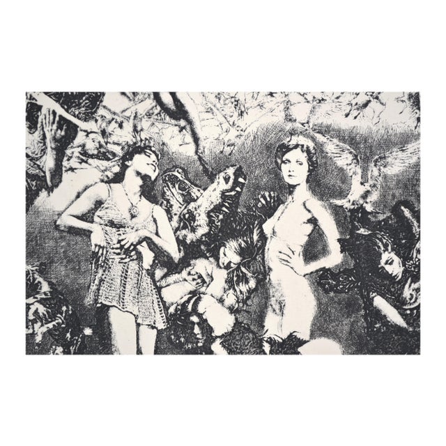 Fantastical and erotic sepia etching titled "The Visitation" by Herbert L. Fink (American, 1921-2006). Titled, signed and...