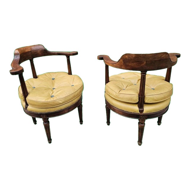 Antique Pair of French Louis XVI Style Swivel Desk Chairs For Sale
