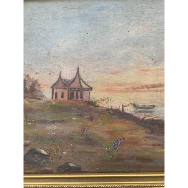 Wood Antique Late 19th Century Framed Oil on Board River Landscape For Sale - Image 7 of 9