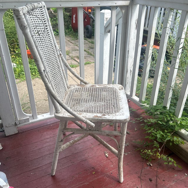 Early 20th Century 1910-20 Heywood Wakefield White Wicker Chair With Cane Seat, Attributed For Sale - Image 5 of 8
