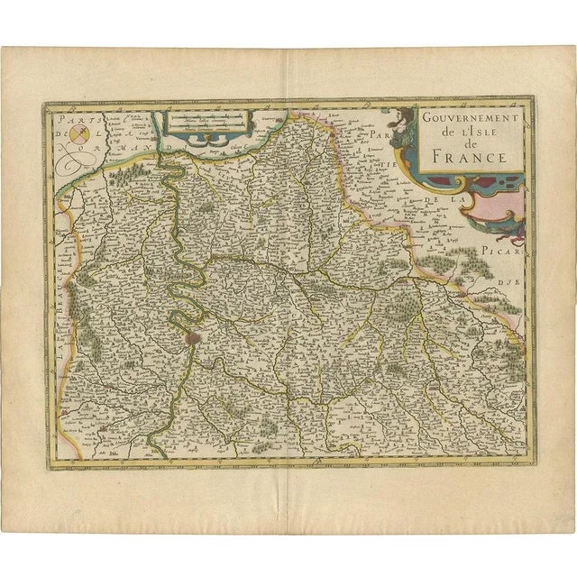 Antique Map of the Region of Île-De-France by Hondius, 1630 For Sale - Image 5 of 5
