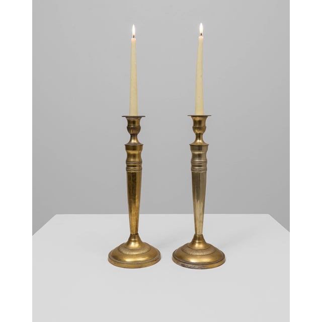 French Provincial 20th Century French Brass Candlesticks - A Pair For Sale - Image 3 of 18