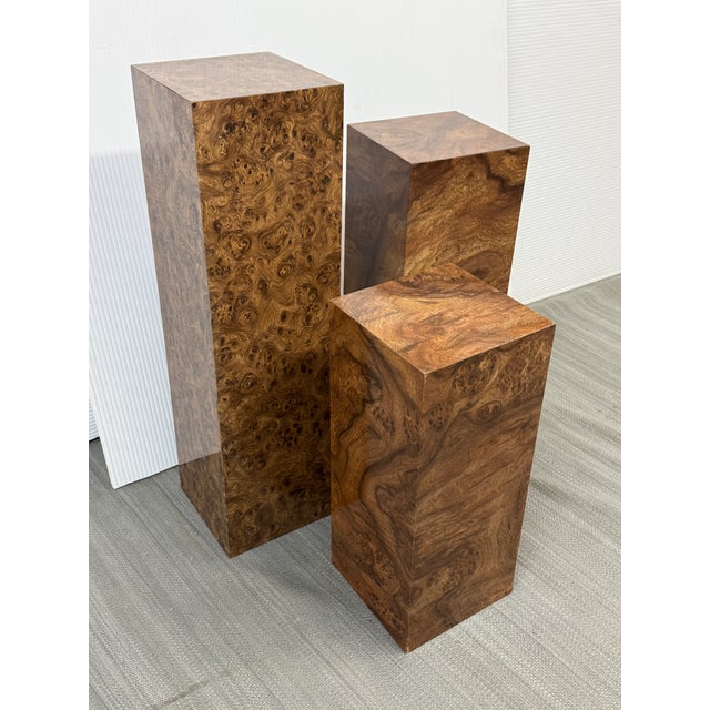 Burl Wood Veneer Pedestals, Set of Three For Sale - Image 17 of 18