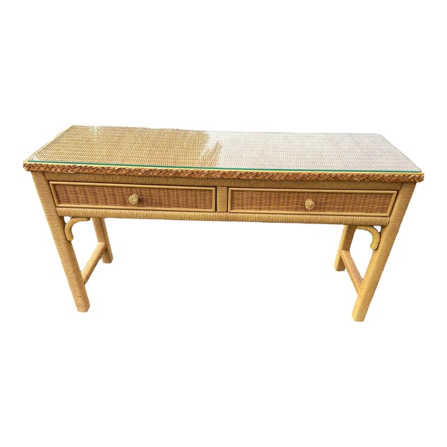 Vintage Henry Link Wrapped Wicker Console Entryway Table for Lexington