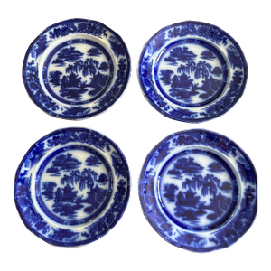 Antique 1830’s Podmore & Walker Manila Flow Blue Plates- Set of 4