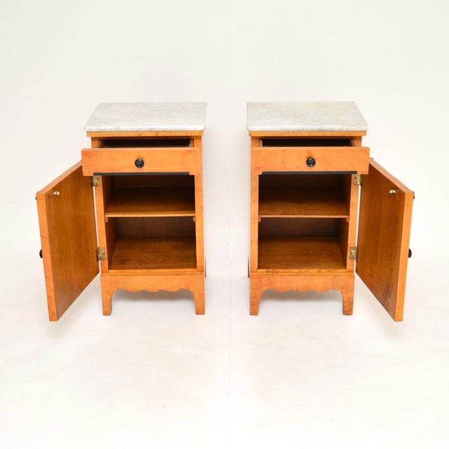 Antique Swedish Satin Birch Bedside Cabinets with Marble Tops, 1890s, Set of 2 For Sale - Image 3 of 11