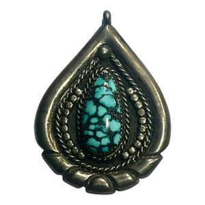 1970s Native American Vintage Spiderweb, Turquoise Sterling Silver Pendant
