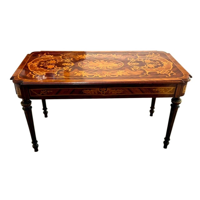 Antique Louis XVI Revival Musical Trophy Marquetry Coffee Table, C. 1890–1910 For Sale - Image 4 of 14