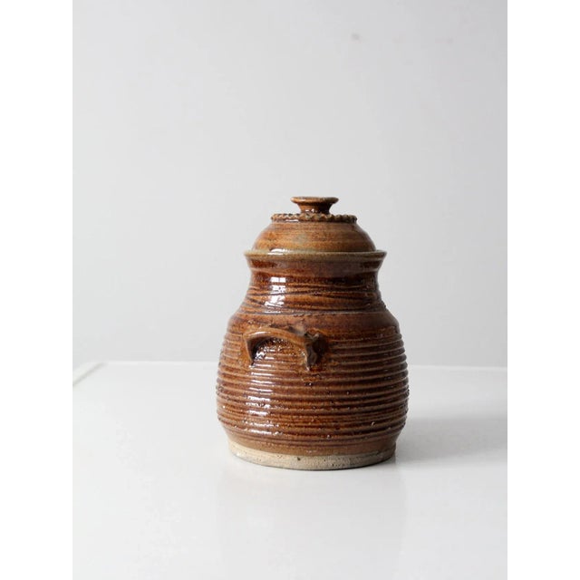 Vintage Signed Studio Pottery Jar Circa 1970 For Sale - Image 9 of 11
