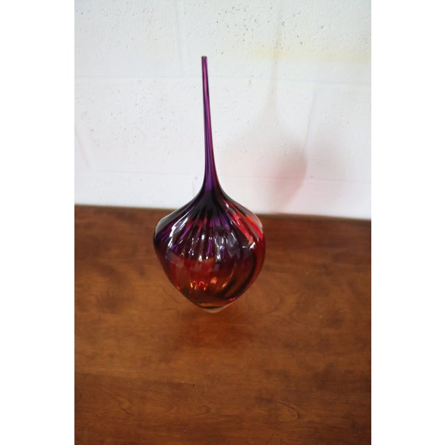 Early 21st Century Fuchsia & Amber Art Glass Vase For Sale - Image 5 of 8