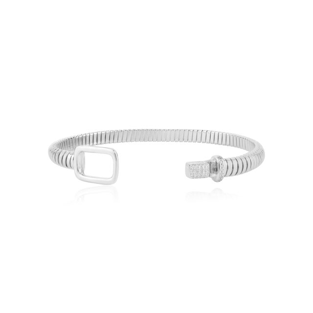 Not Yet Made - Made To Order Contemporary 925 Silver Cubic Zirconia Bangle Bracelet With Buckle Lock For Sale - Image 5 of 12