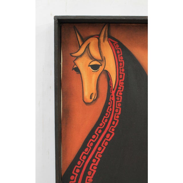1980s 1980's Framed Painting With Adorned Horses For Sale - Image 5 of 11