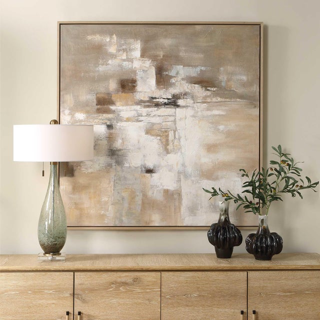This Compelling Hand-painted Artwork Features A Rich Interplay Of Earthy Tones Including Muted Browns, And Contrasting...