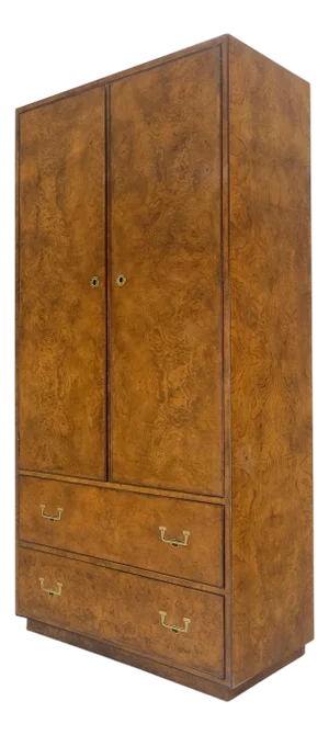 Burl Wood Large 74" Tall Gentelman's Chest Dresser High Boy Campaign Style