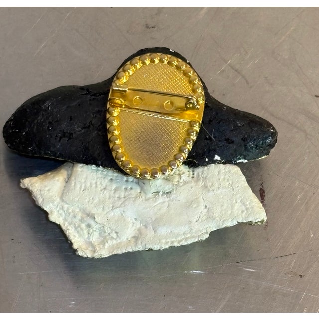 Painted Plaster Woman W/ Hat Brooch For Sale - Image 4 of 4