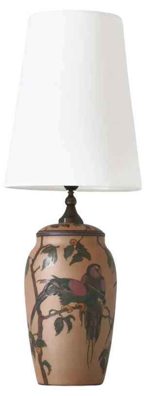 Art Nouveau Ceramic Table Lamp Hand Decorated with Parrots, Denmark, 1930s