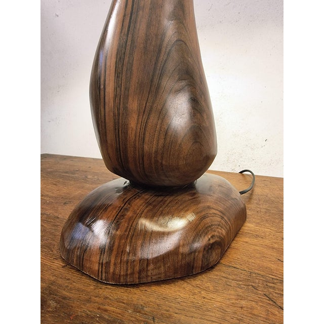 Brown Hand-Carved Wooden Mushroom Table Lamp with Integrated Led For Sale - Image 8 of 18