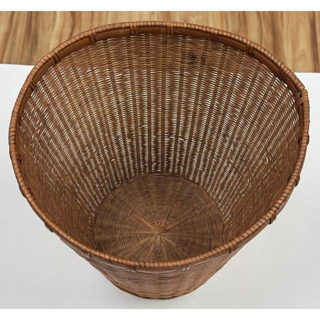 Vintage Woven Wicker Wastebasket For Sale - Image 4 of 11