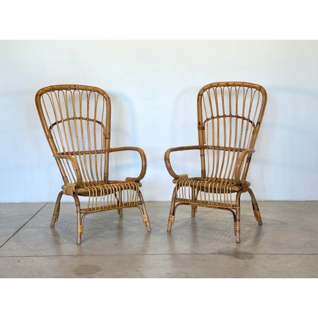 Pair of rattan and bamboo armchairs from the 1970s