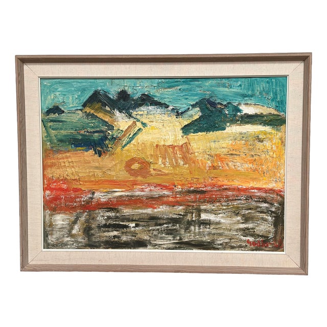 Ragnar Godin, Abstract Landscape, 1968, Oil Painting on Panel, Framed For Sale