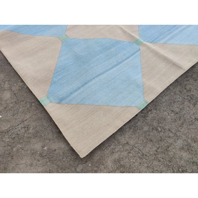 Not Yet Made - Made To Order Handmade Cotton Area Rug Natural Vegetable Dyed Reversible Beige Blue Tile Pattern Rug - 10'x14' For Sale - Image 5 of 11