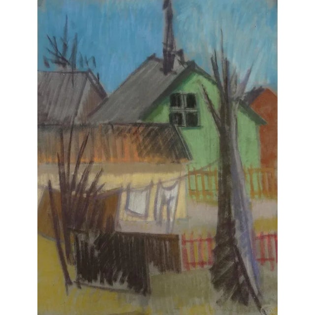1950s Laris Strunke, In the Yard, 1950, Pastel on Paper For Sale - Image 5 of 5