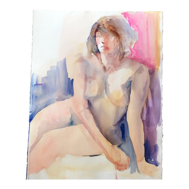 Original Vintage Female Nude Life Study Watercolor For Sale