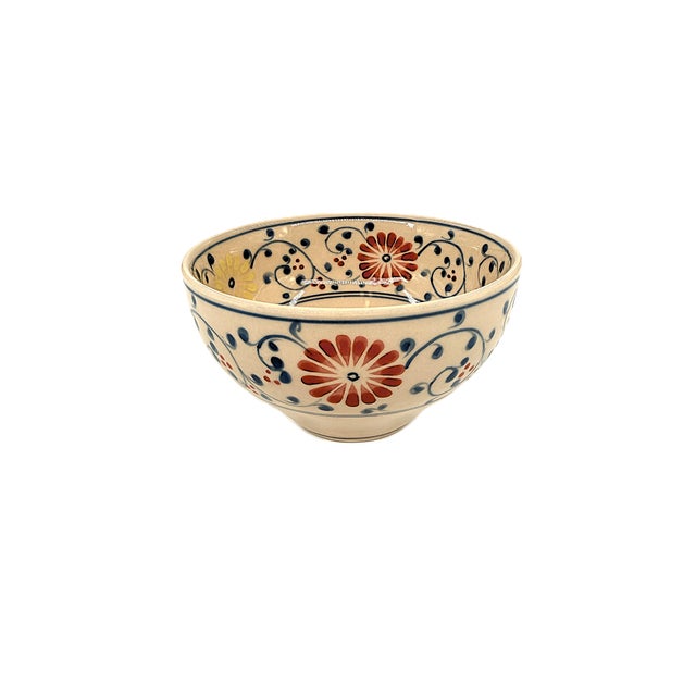2020s Set of 3 Bat Trang Vietnamese Ceramic Multipurpose Bowls Hand Painted in Red Yellow and Blue Floral Motifs For Sale - Image 5 of 9