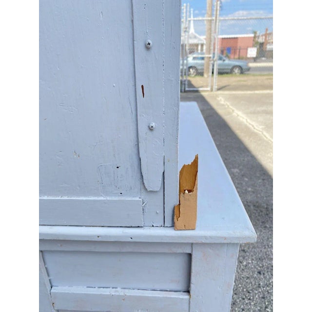 White 1900s Antique Country Farmhouse White Painted 2 Piece Step Back Hutch Kitchen Cupboard For Sale - Image 8 of 12