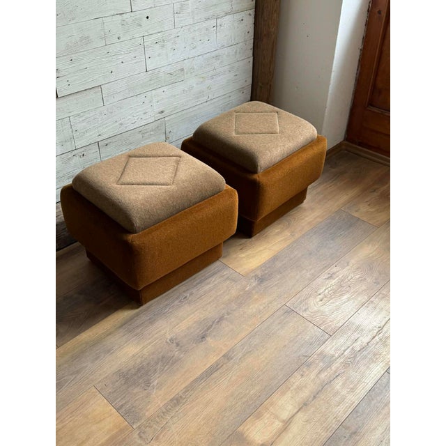 Mid-Century Modern Ottomans in Brown and Beige, 1950s, Set of 2 For Sale - Image 6 of 7