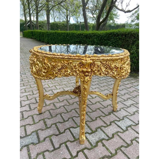 White 1970s Italian Baroque Gold Leaf Marble White Leather Dining Set – 5pcs For Sale - Image 8 of 18