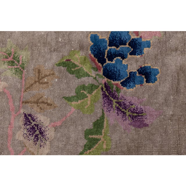 1920s Antique Chinese Art Deco Rug Floral & Bird Motif in Taupe & Amethyst For Sale In New York - Image 6 of 11