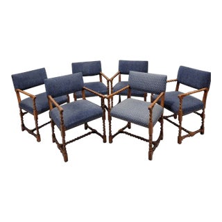 Vintage English Oak Barley Twist Dining Chairs by Baker Furniture - Set of 6 For Sale
