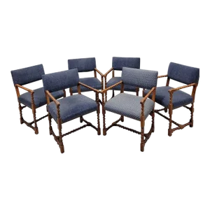 Vintage English Oak Barley Twist Dining Chairs by Baker Furniture - Set of 6