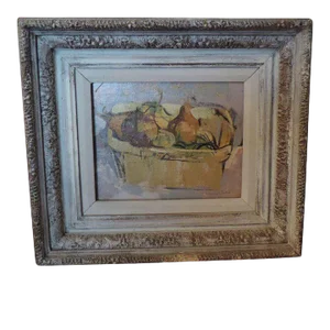 1950 William F. Sommerfeld Oil Painting on Board Still Life of Fruit in a Basket