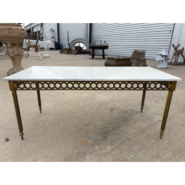 1950s French Louis XVI Style Brass and Marble Cocktail Table For Sale - Image 6 of 14
