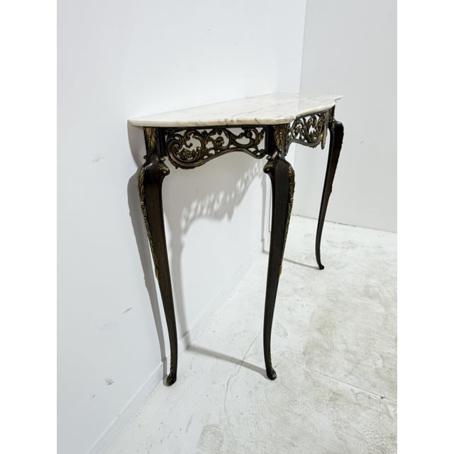 Italian Console Table in Brass and Marble Top, 1950 For Sale - Image 6 of 12