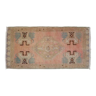 Distressed Low Pile Turkish Yastik Petite Rug Faded Mat - 18'' X 37'' For Sale