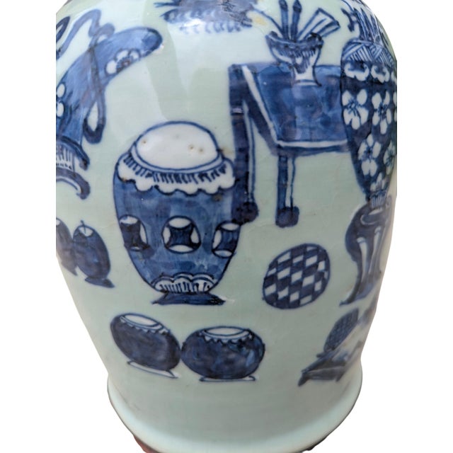 Early 20th Century Early 20th Century Asian Antique Celadon Vase Table Lamp For Sale - Image 5 of 18