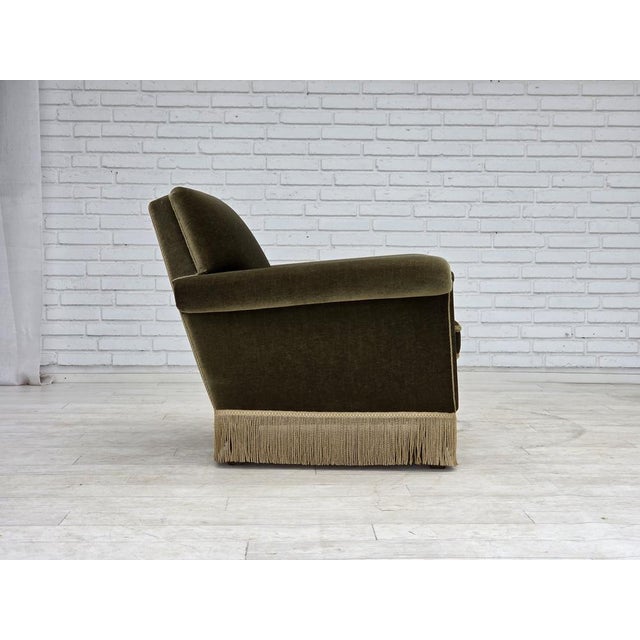Mid-Century Modern Danish Armchair in Green Furniture Velour, 1970s For Sale - Image 3 of 18
